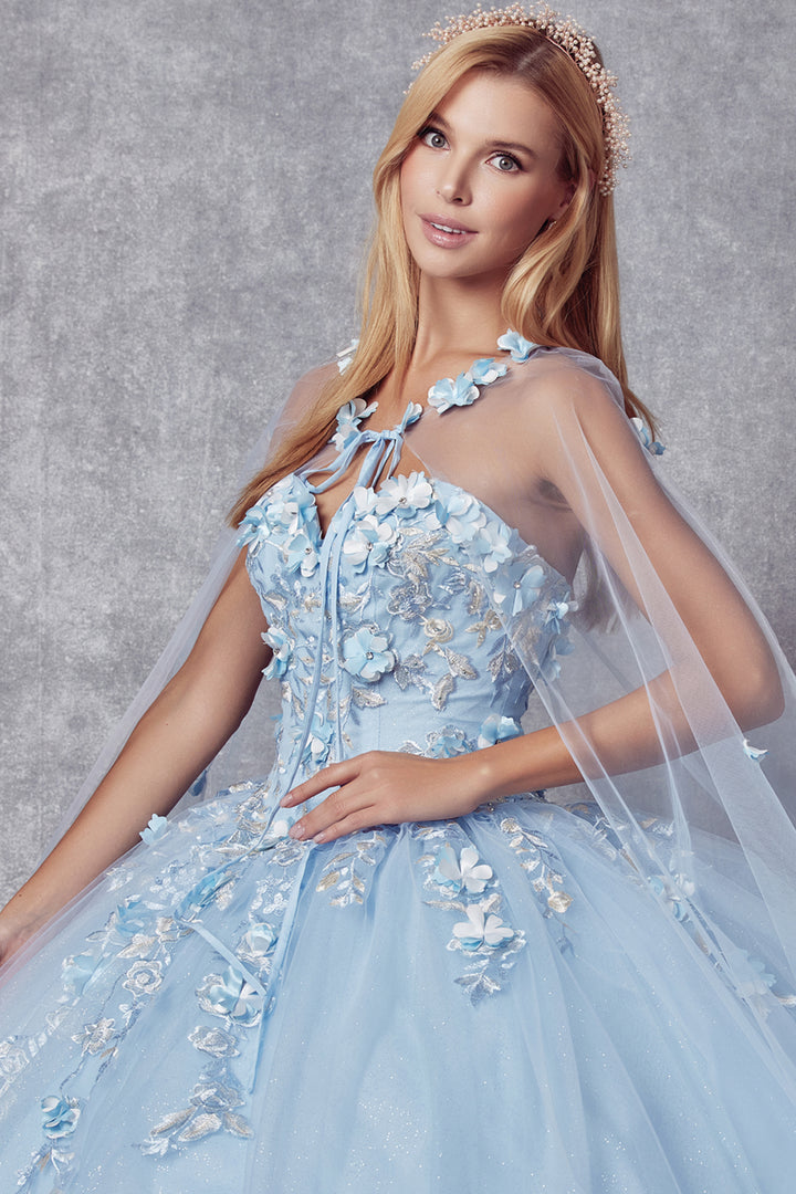 Juliet 1435 floral neckline and cape detail view