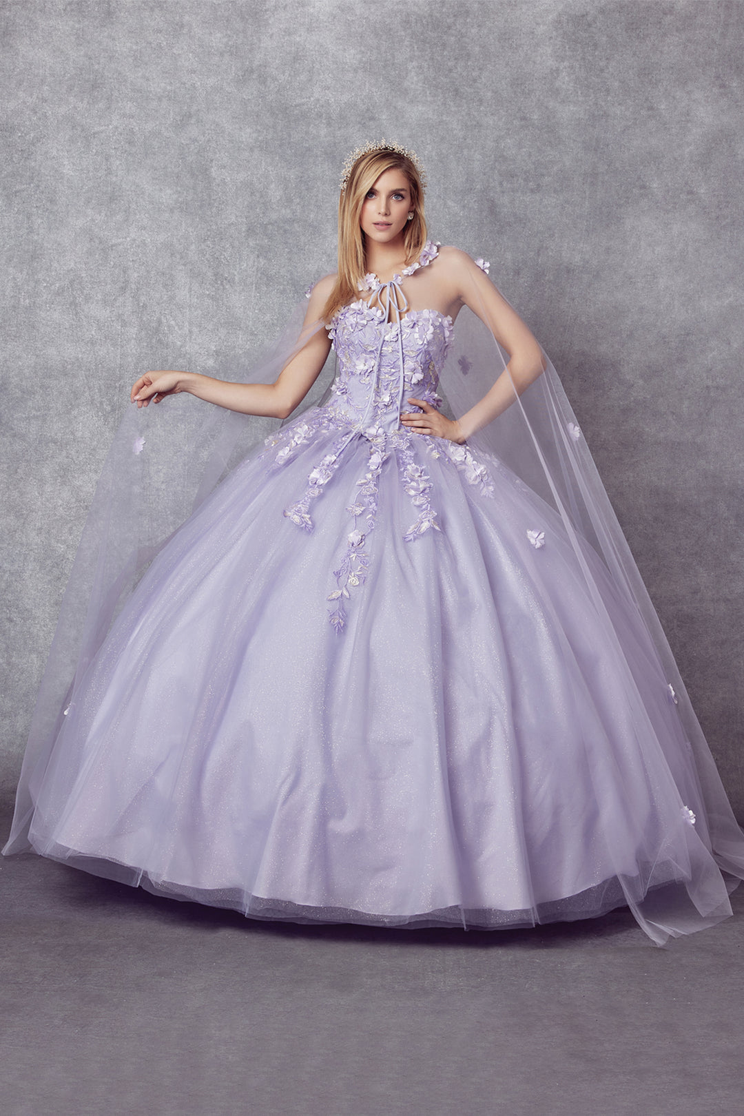 Juliet 1435 strapless ball gown quinceanera dress full front view, option 2