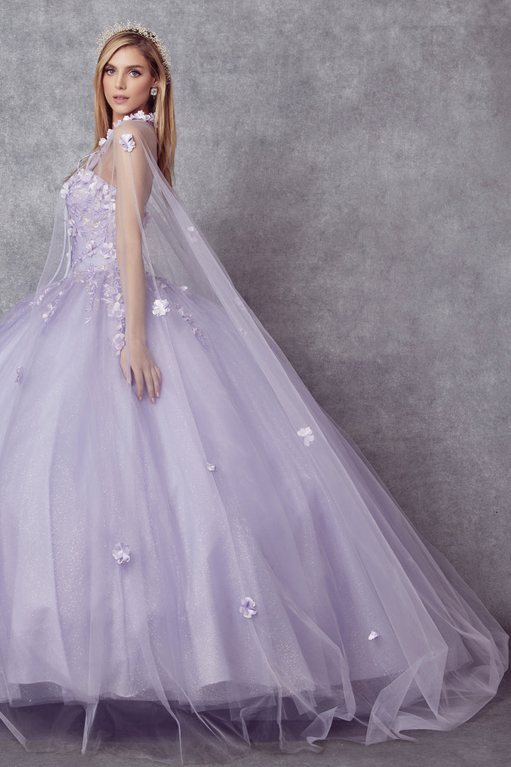 Juliet 1435 strapless quinceanera dress side view, option 4