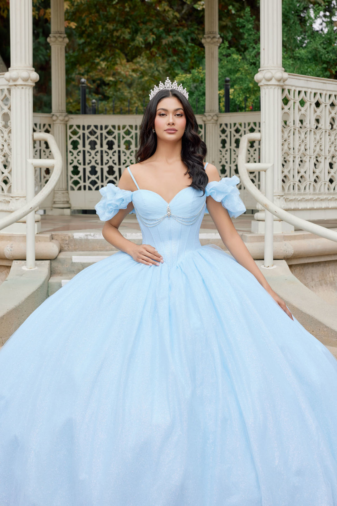 Juliet JT1487H off-shoulder sweetheart ball gown quinceanera dress detail view