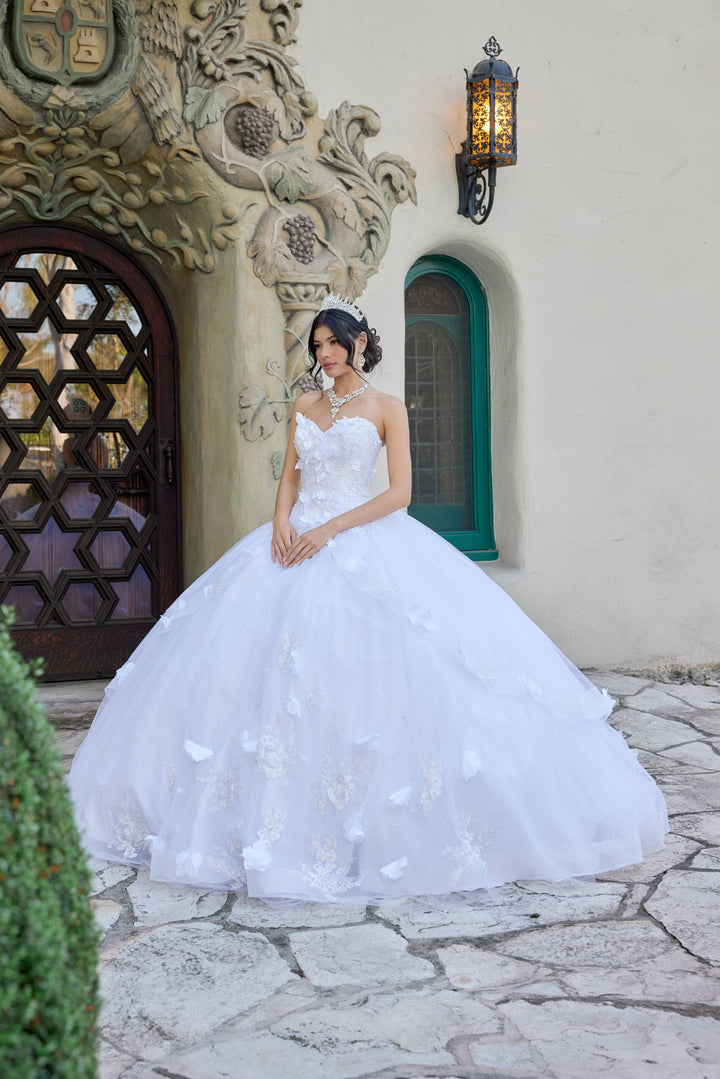Juliet JT1495HW strapless appliqué ball gown quinceanera dress front view, option 2