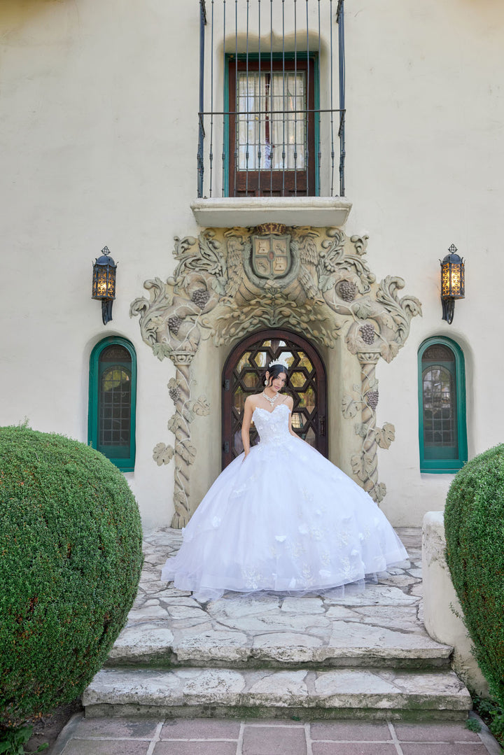 Juliet JT1495HW strapless appliqué ball gown quinceanera dress front view, option 3