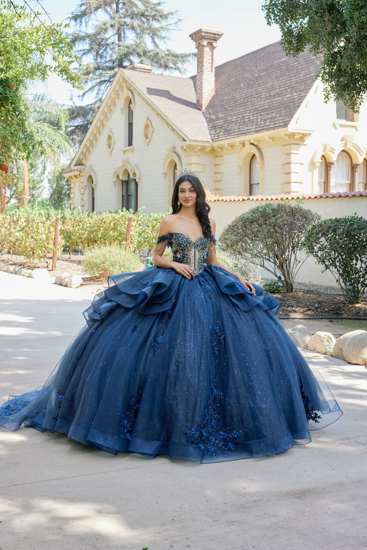 Juliet JT1501J layered off-shoulder quinceanera ball gown front view
