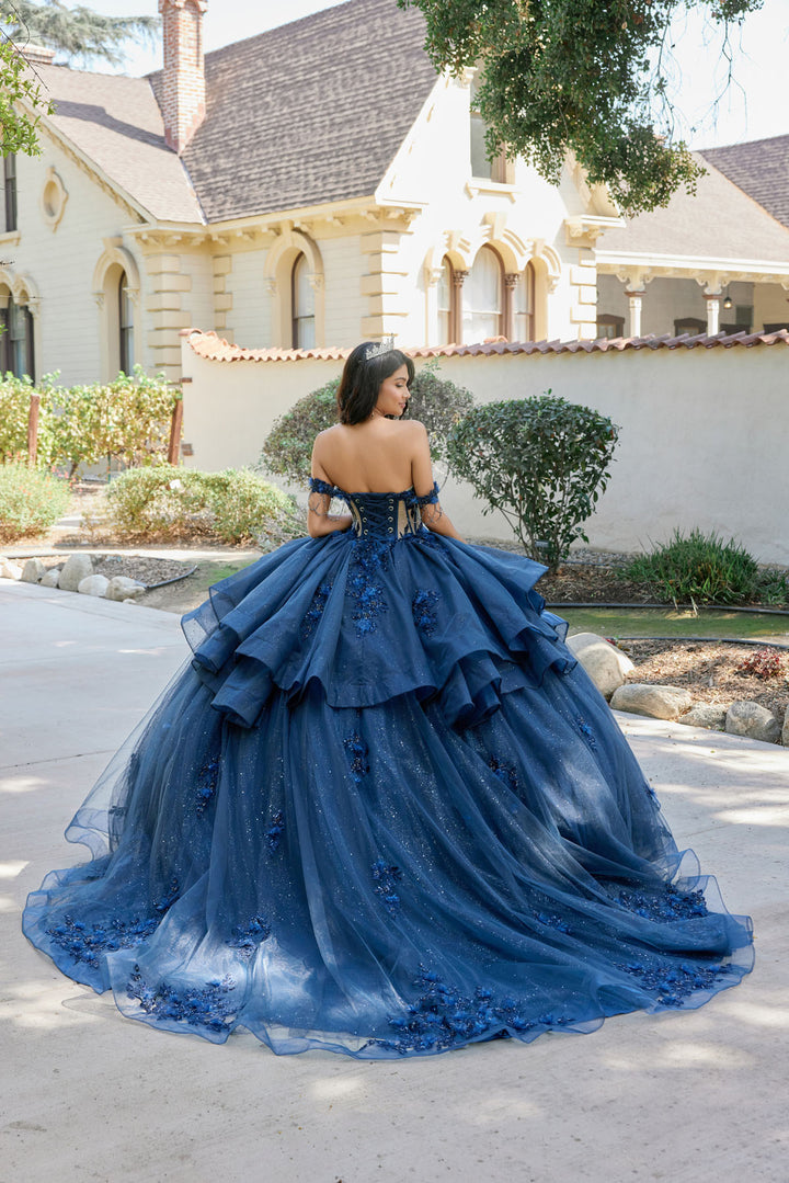 Juliet JT1501J layered off-shoulder quinceanera ball gown back view