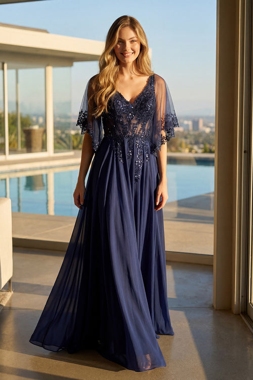 Juliet JTM22U Embellished Bodice Sheer Sleeve Mother of the Bride Dress
