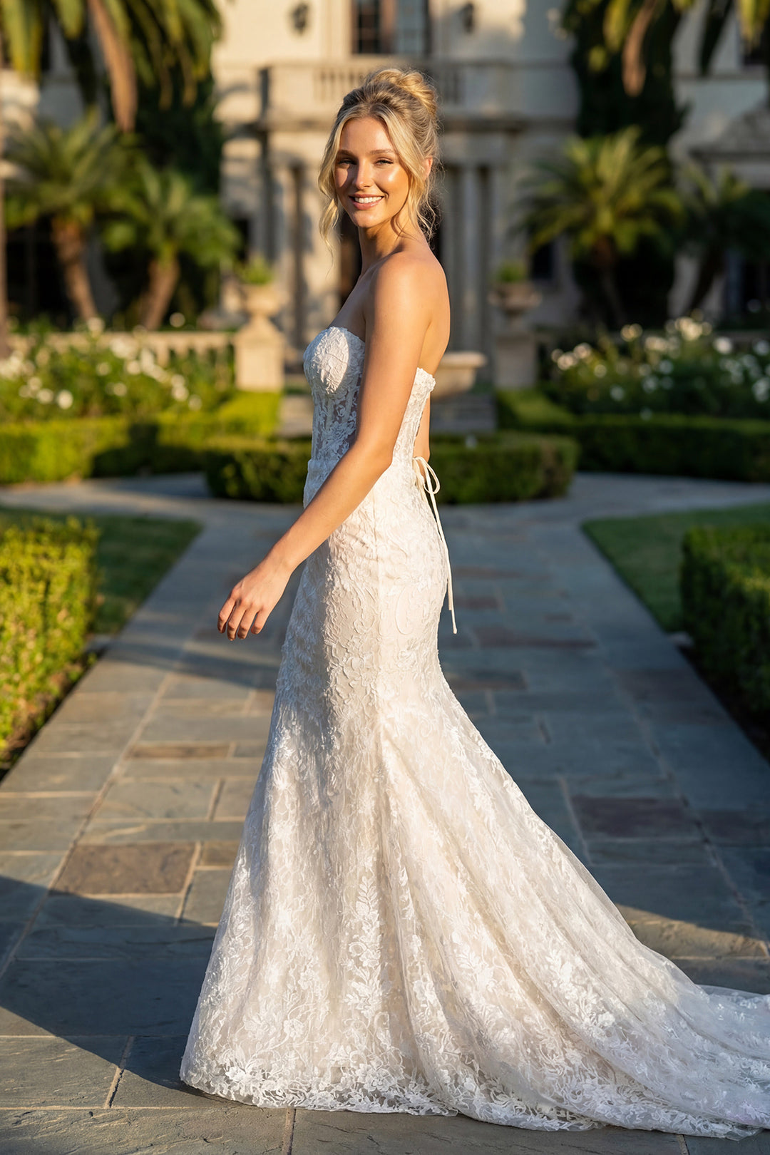 Juliet JT2667SW strapless mermaid bridal gown side view with train