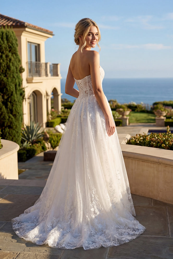 Juliet JT2670SW strapless sweetheart corset bodice bridal gown back view