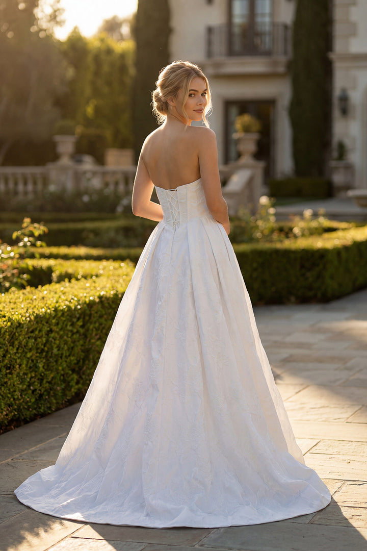 Juliet JT2692AW A-line bridal gown back view with sweep train