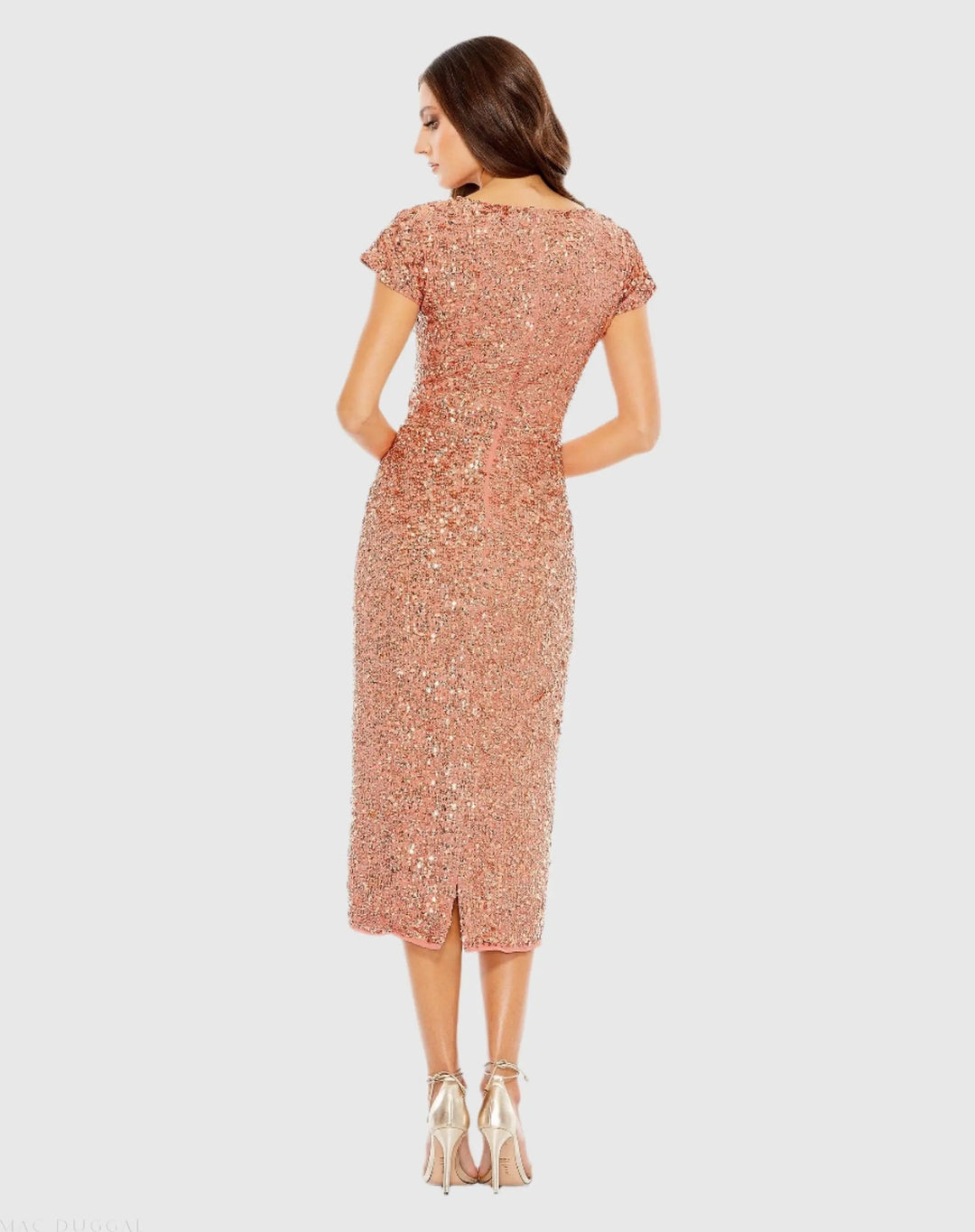 Mac Duggal 10766 Sequined Cap Sleeve Wrap Over Cocktail Dress