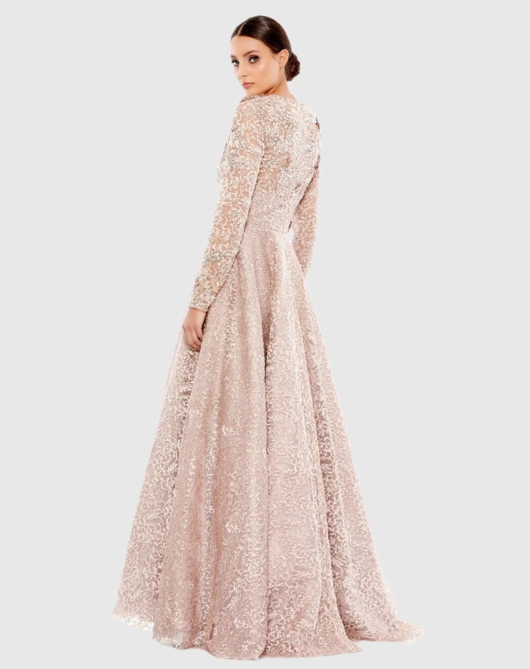 Mac Duggal 11121 Embellished Illusion Long Sleeve A Line Gown