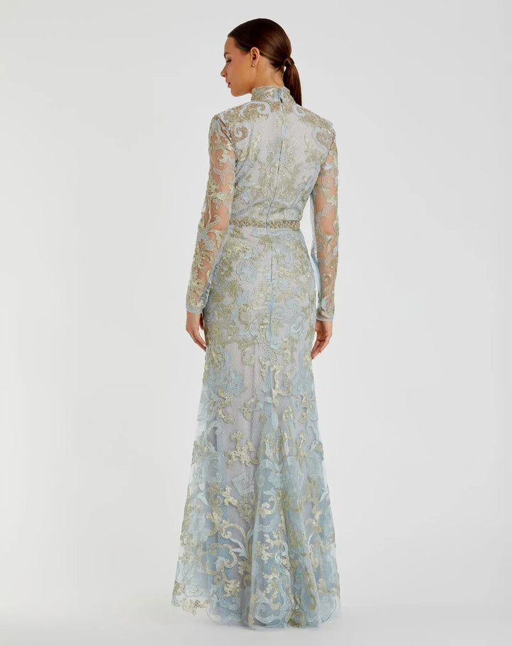 Mac Duggal 11165 Queen Anne Lace Long Sleeve V-Neck Trumpet Gown