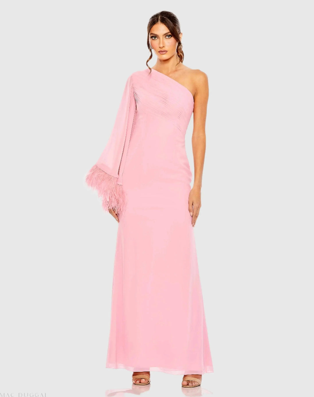 Mac Duggal 11442 Feather Cuff One Shoulder Ruched Gown