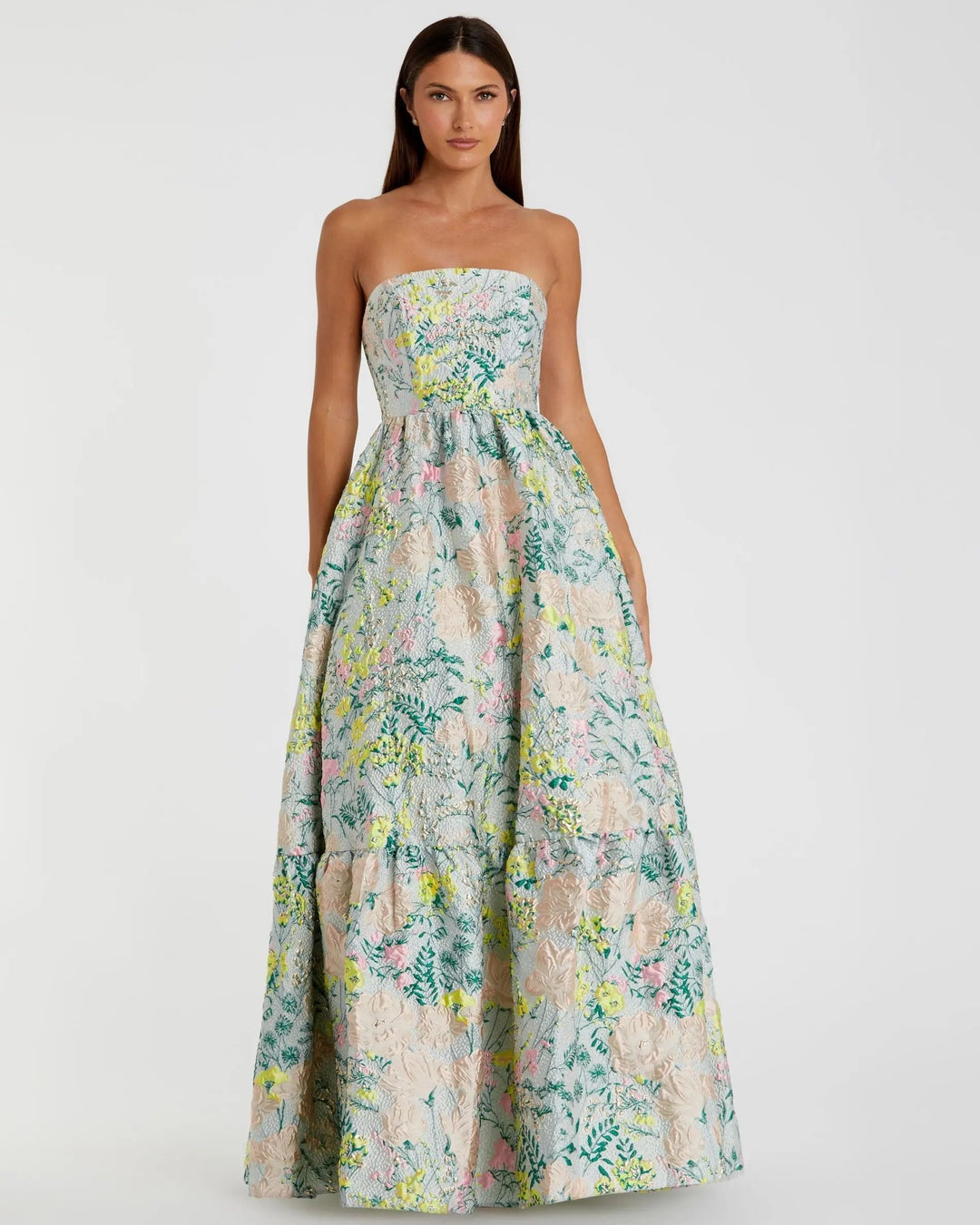 Mac Duggal 11604 Strapless Floral Brocade A-Line Dress
