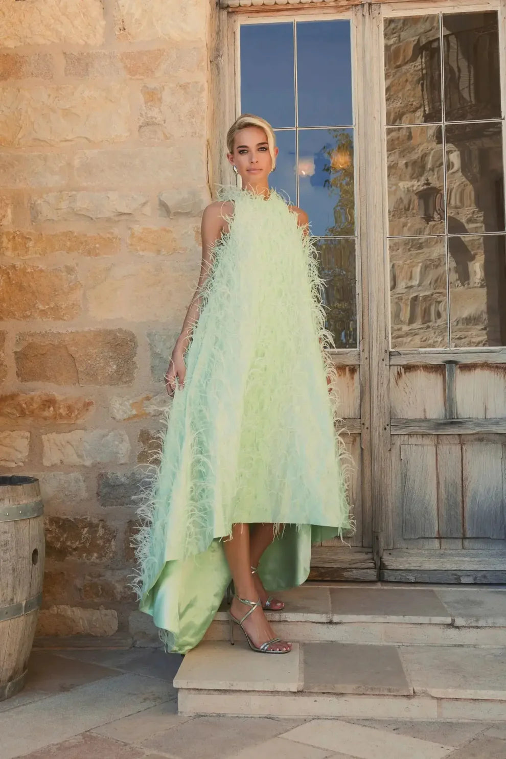 Mac Duggal 11633 Sleeveless Feather Embellished High Low Dress - FOSTANI.com