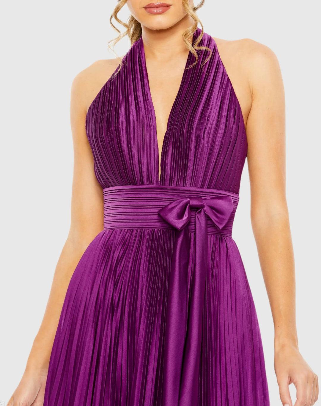 Mac Duggal 11636 Pleated Halter Neck Gown with Center Bow