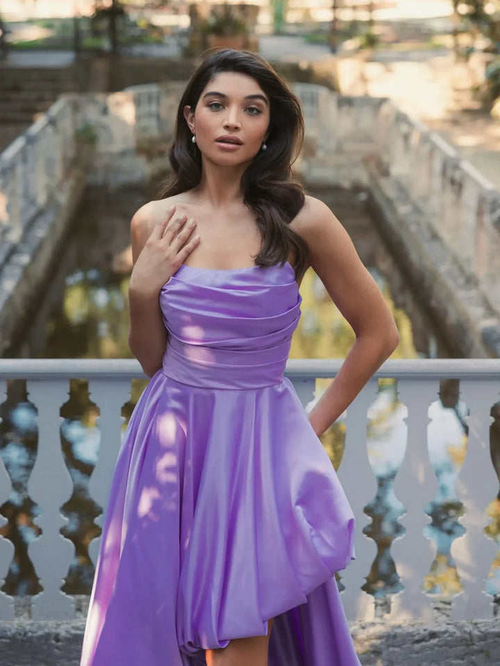 Mac Duggal 11685 Black Strapless Ruched High Low Gown