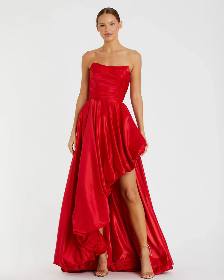 Mac Duggal 11685 Black Strapless Ruched High Low Gown
