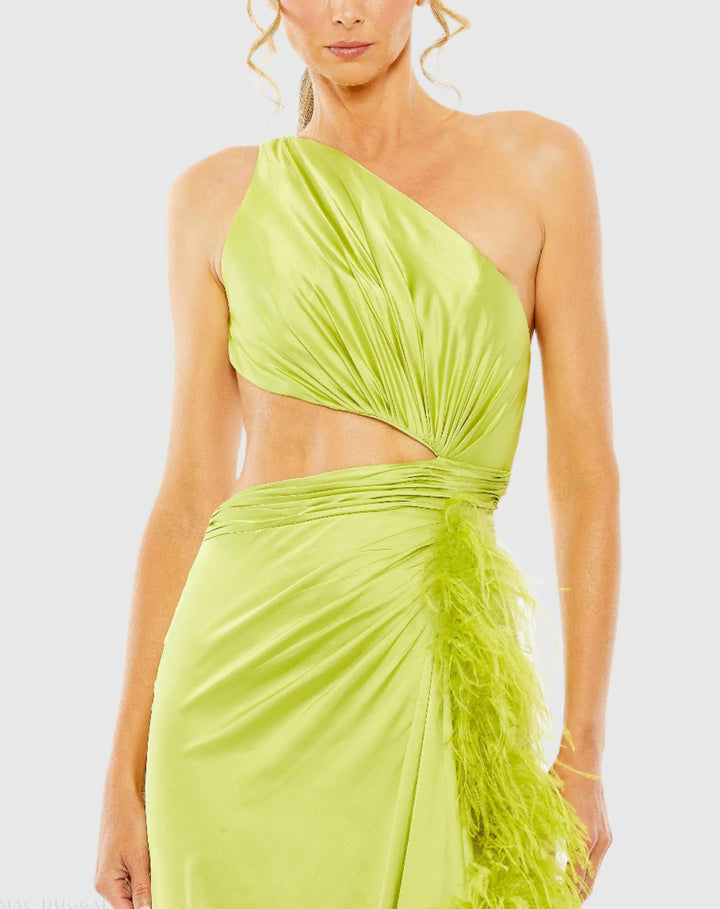 Mac Duggal 11689 One Shoulder Key Hole Detail With Feather Lining