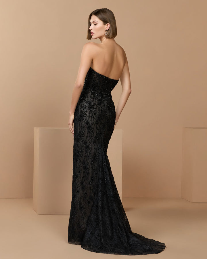 Mac Duggal 11830 Embellished Strapless Bustier Gown With Sweeping Train Dress