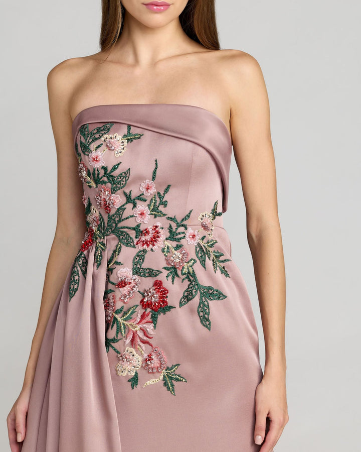 Mac Duggal 11894 Purple Floral Embroidered Satin Strapless Gown