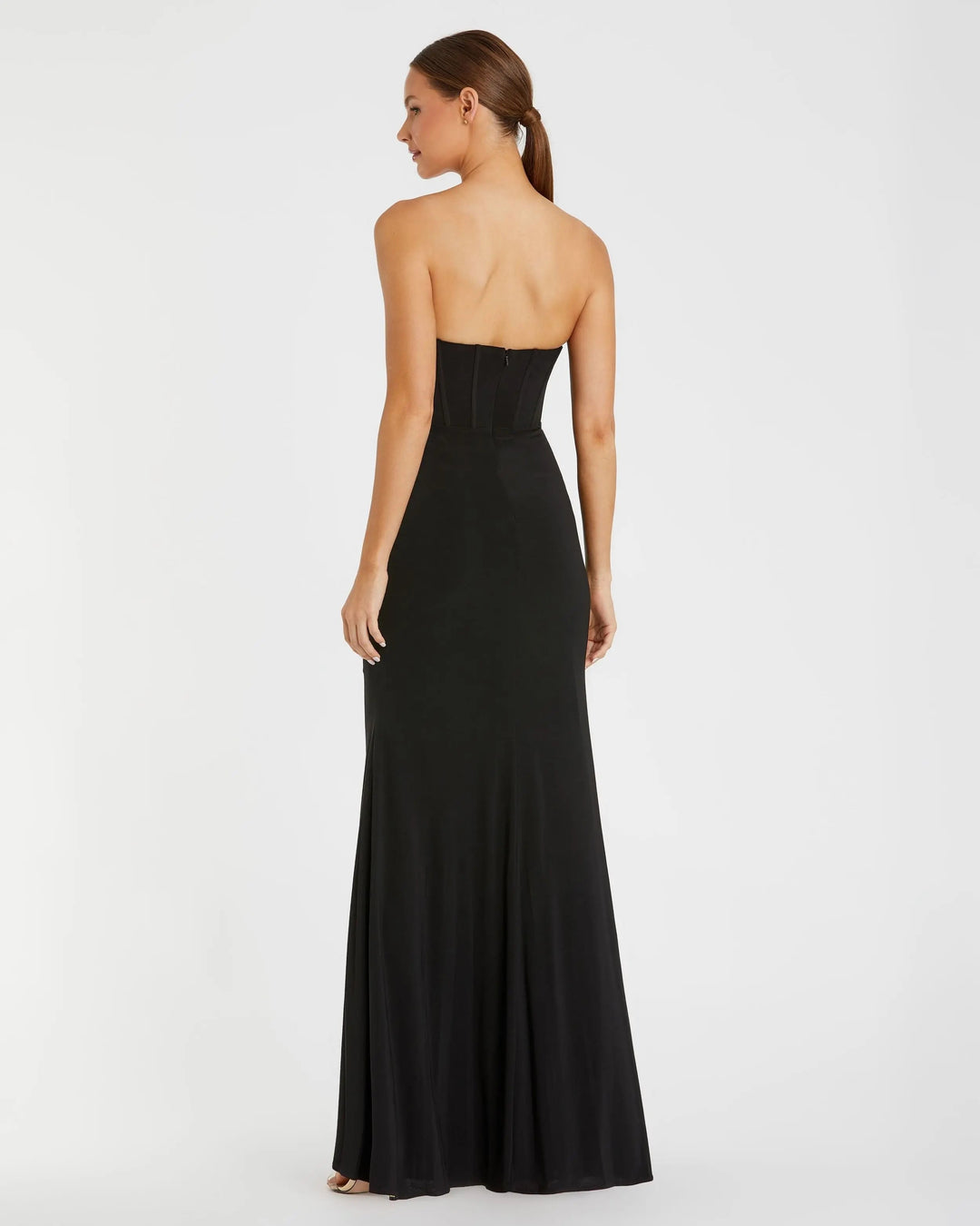 Mac Duggal 13003 Black Strapless Corset A-Line Jersey Gown