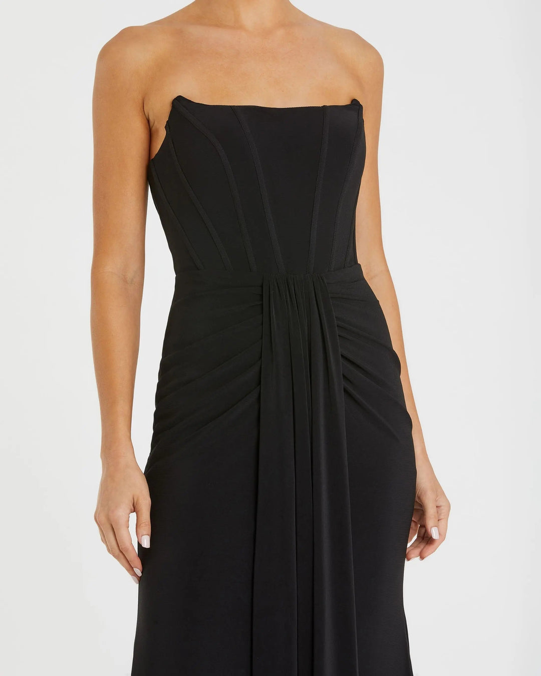 Mac Duggal 13003 Black Strapless Corset A-Line Jersey Gown