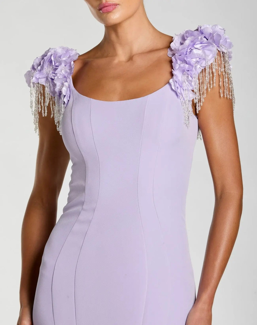 Purple Scoop Neck Mermaid Gown With Embellished Sleeves - FOSTANI.com