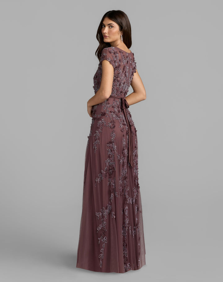 Mac Duggal 14521 Floral Embellished Cap Sleeve Gown Dress