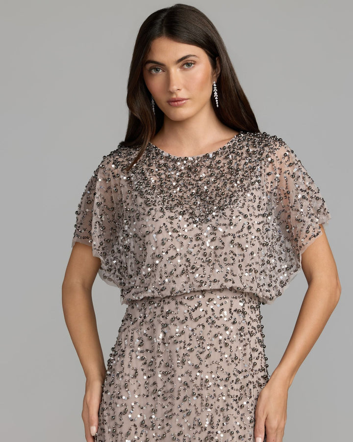 Mac Duggal 14523 High Neck Short Sleeve Embellished Gown Dress