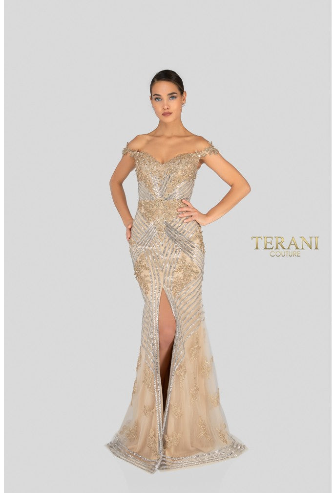 Terani 1912GL9572 Sweetheart Off-the-Shoulder Corset Mermaid Dress