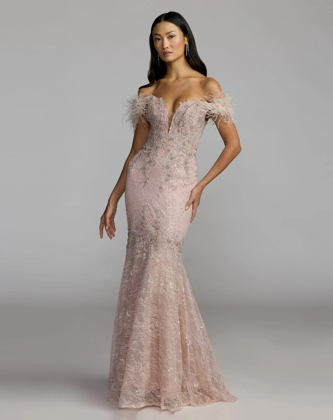 Mac Duggal 20246 Feathered Crystal Embellished Sleeveless Gown