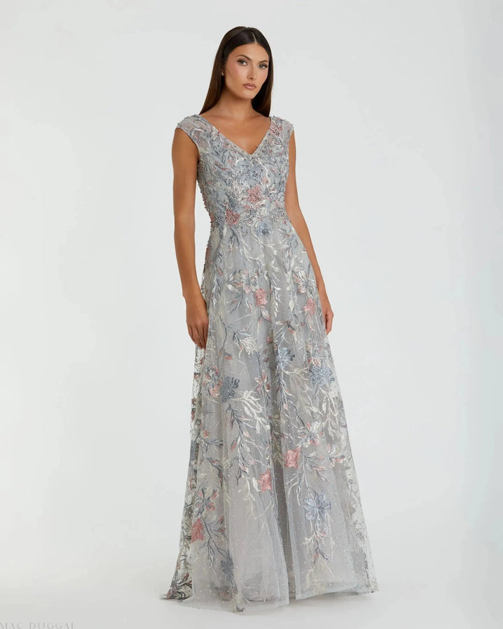 Mac Duggal 20263 Embroidered Illusion Cap Sleeve A Line Gown