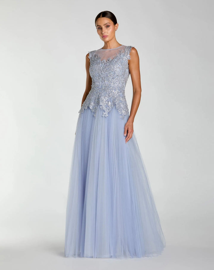 Purple Sleeveless Embellished Bodice A-Line Gown - FOSTANI.com