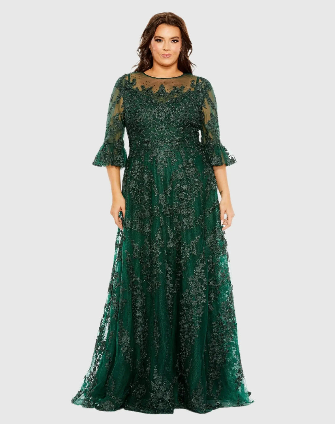 Mac Duggal 20471 High Neck Flutter Sleeve Embroidered A Line Gown