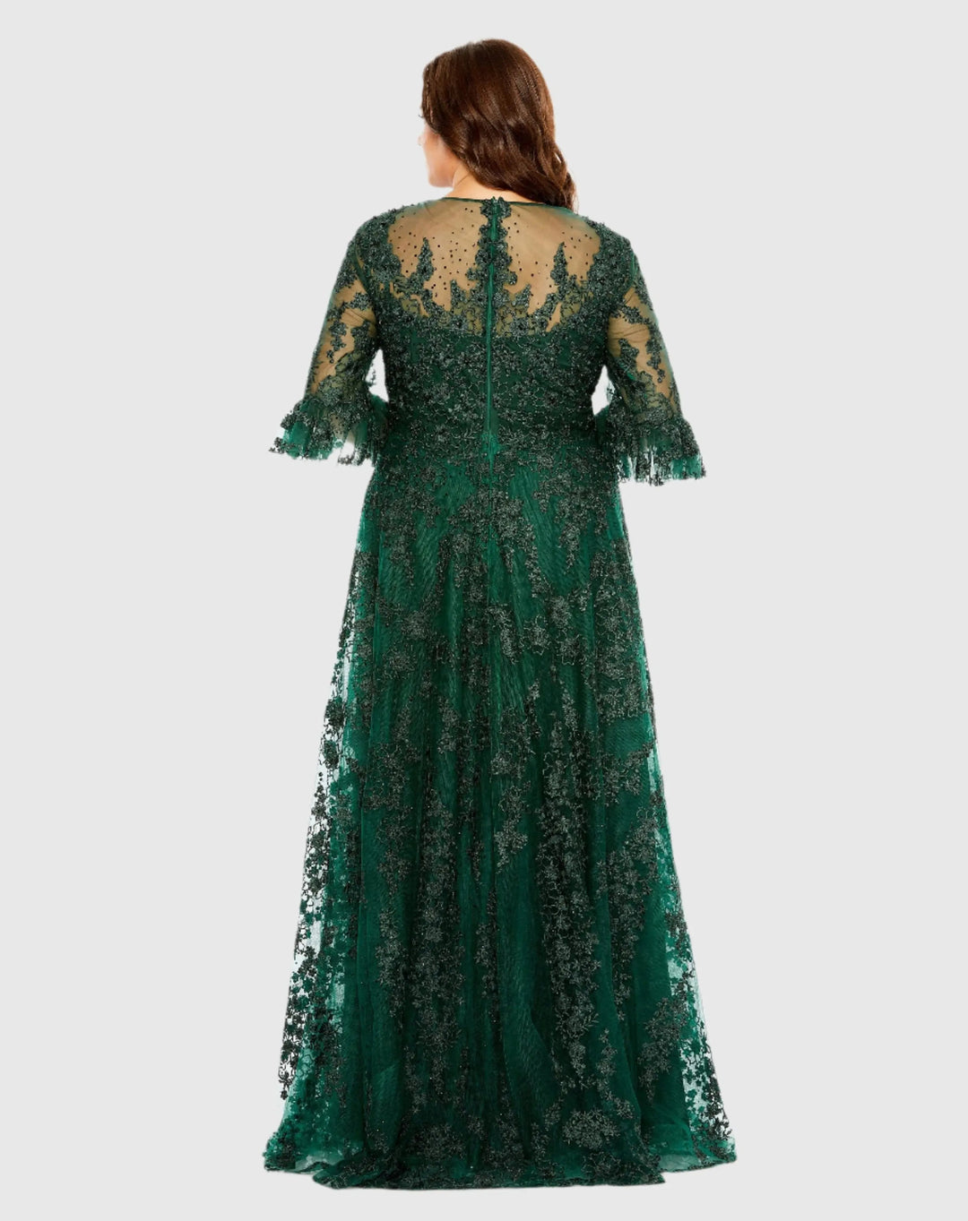 Mac Duggal 20471 High Neck Flutter Sleeve Embroidered A Line Gown