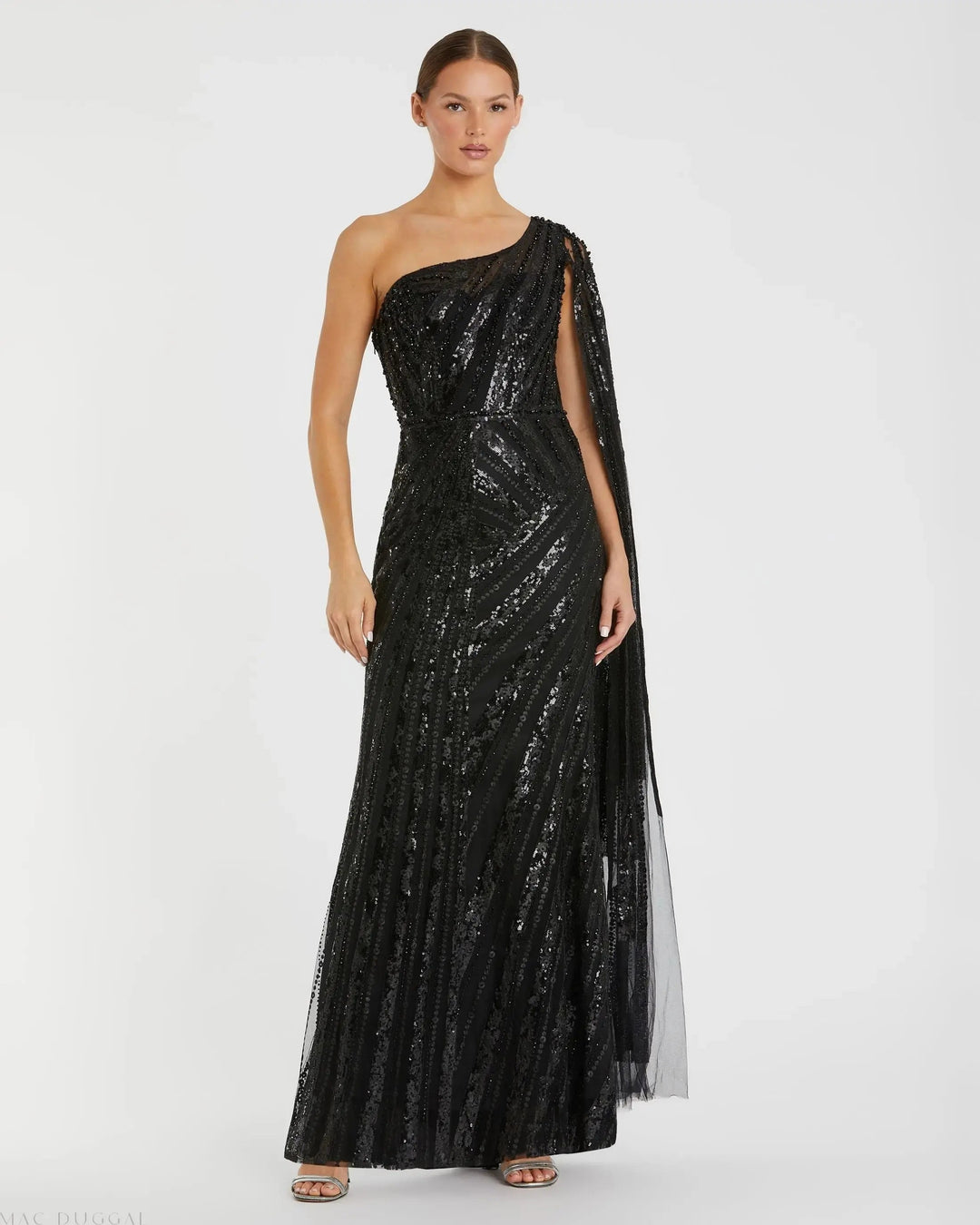 Mac Duggal 20528 One Shoulder Cape Sleeve Embellished Gown