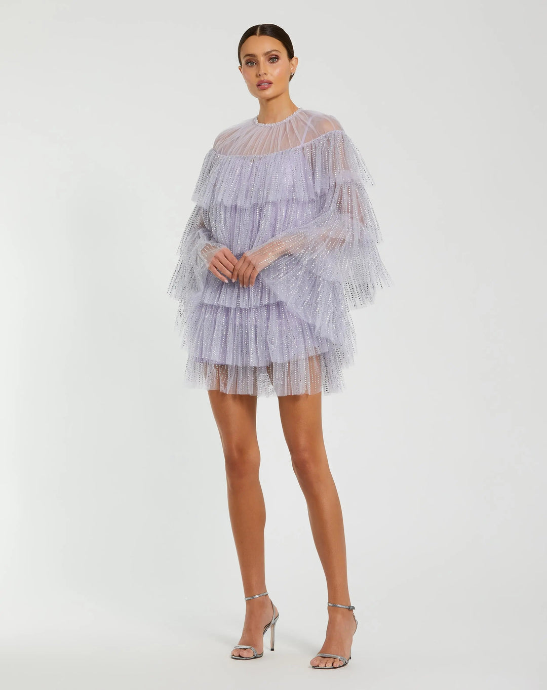 Mac Duggal 20749 Purple Embellished High Neck Ruffle Mini Dress