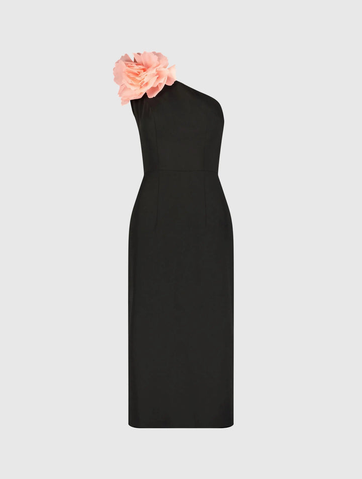 Mac Duggal 20933 Crepe One Shoulder Midi Dress With Flower