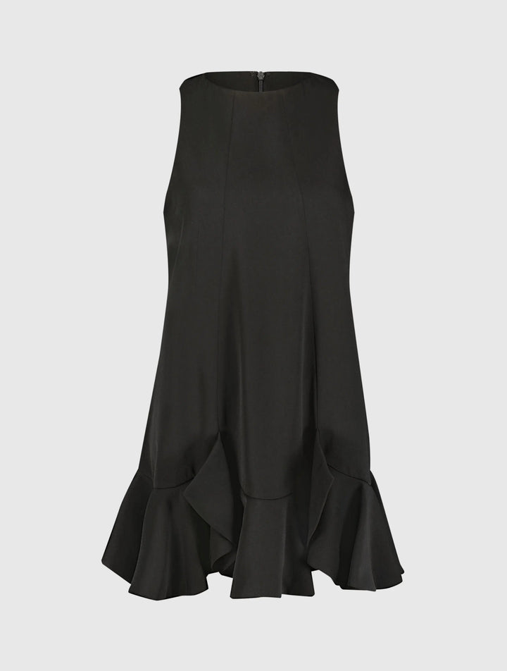 Mac Duggal 20957 The Mia High Neck Sleeveless Crepe Mini Dress With Ruffle Hem