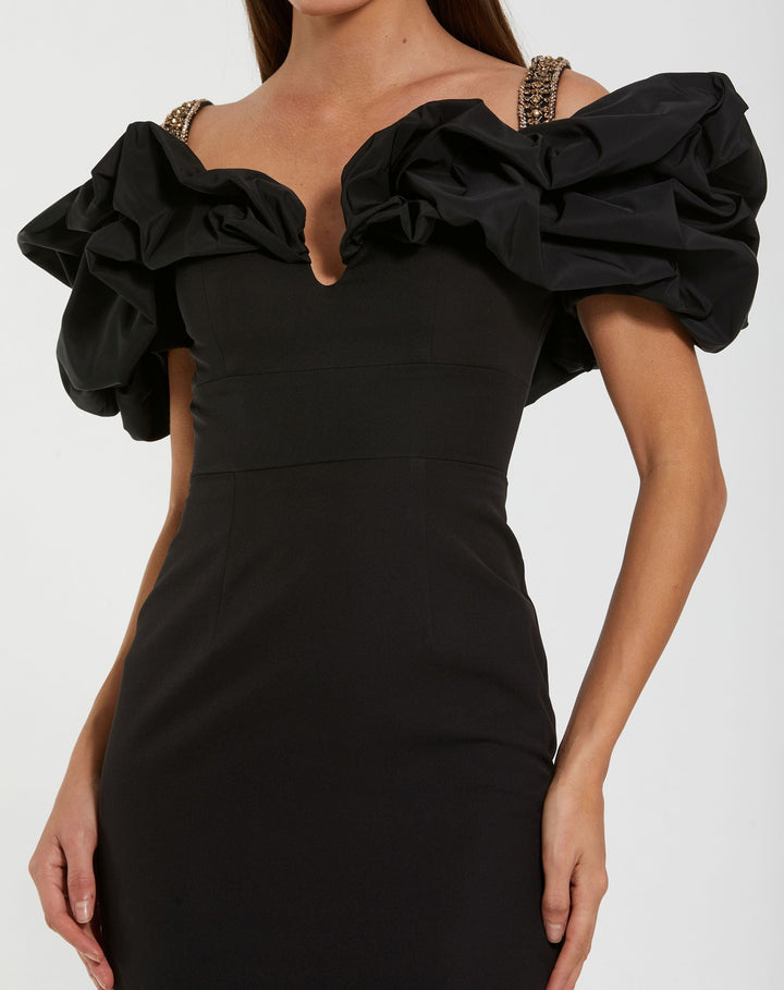 Mac Duggal 21205 Ruffle Off The Shoulder Crepe Column Gown