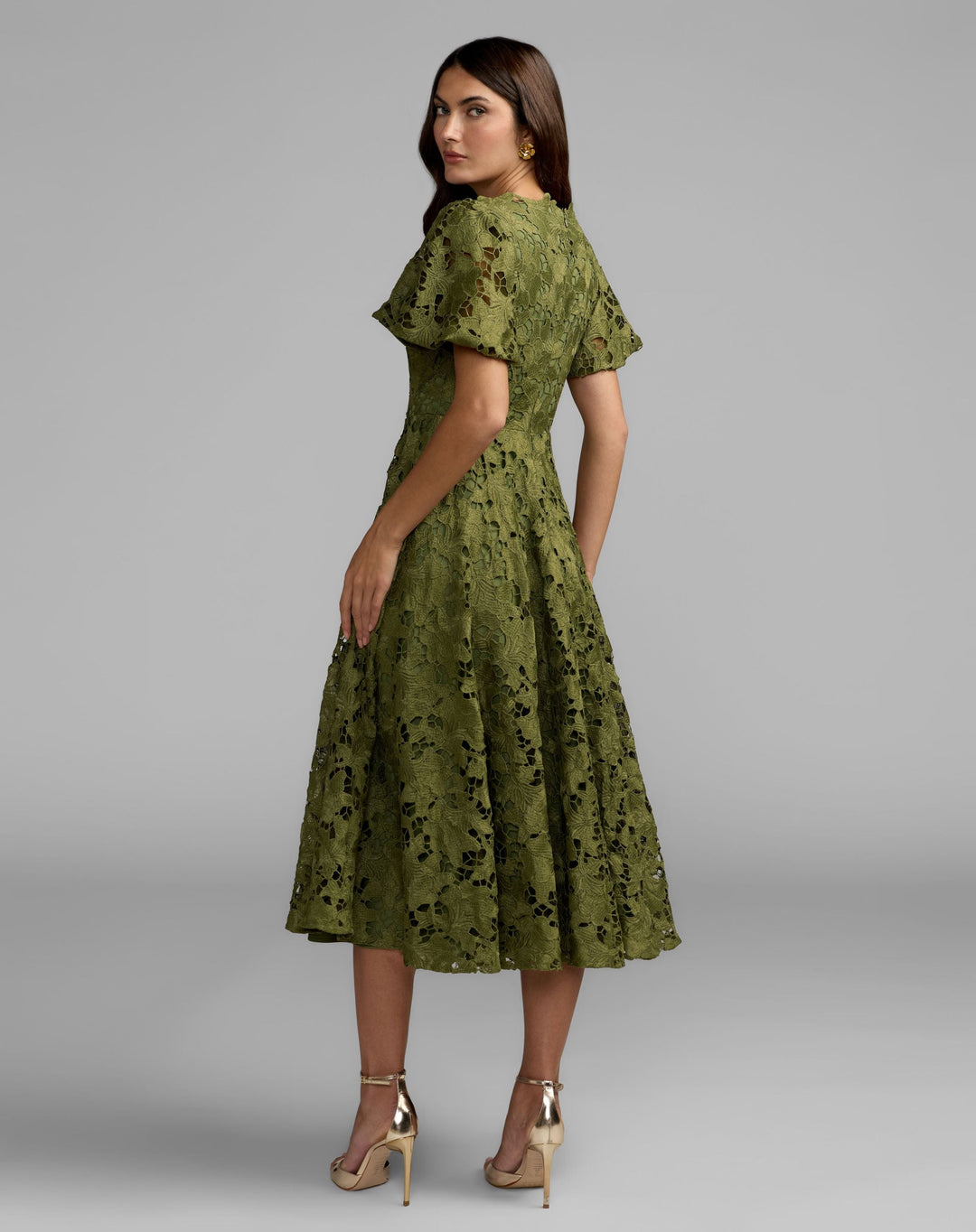 Mac Duggal 21209 Floral Lace Flutter Sleeve Midi Dress