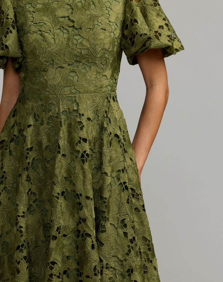 Mac Duggal 21209 Floral Lace Flutter Sleeve Midi Dress