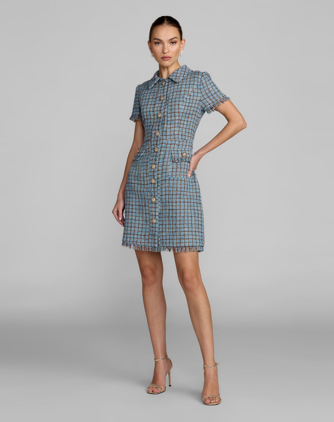 Mac Duggal 21221	Blue Short Sleeve Collared Mini Dress