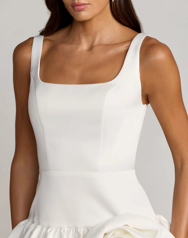 White Sleeveless Satin Bubble Hem Mini Dress - FOSTANI.com