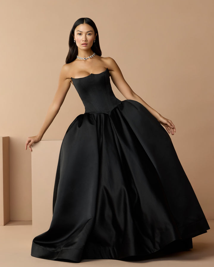Mac Duggal 21259 Strapless Satin Corset Ball Gown