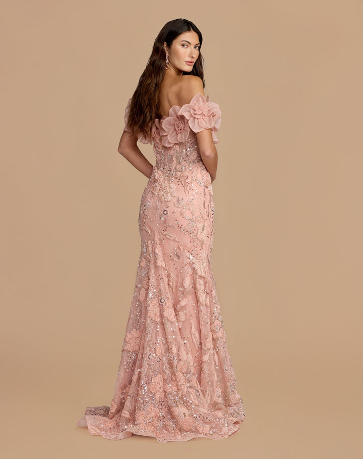 Mac Duggal  21272 Pink Off The Shoulder Embellished Mermaid Gown - FOSTANI.com