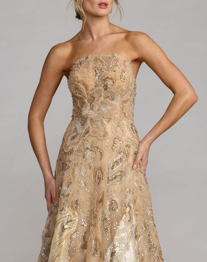 Mac Duggal 21305 Strapless Embellished Brocade A-Line Gown