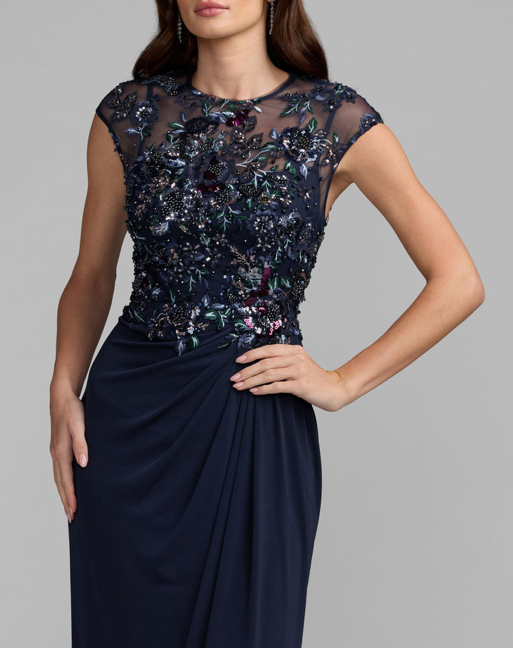 Mac Dugggal 21331 Embroidered Cap Sleeve Jersey Gown