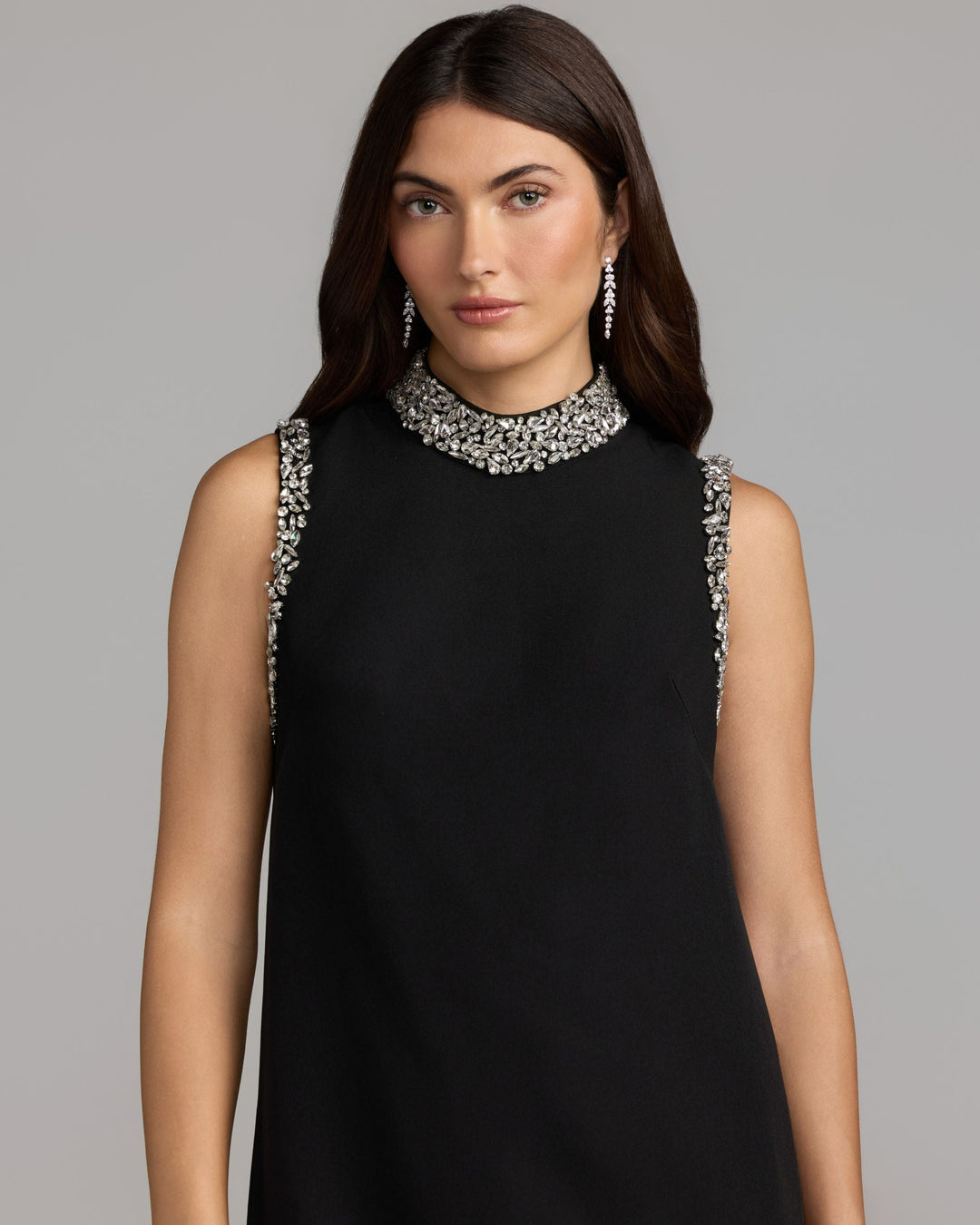 Mac Duggal 21409 Embellished Mock Neck Crepe Mini Dress