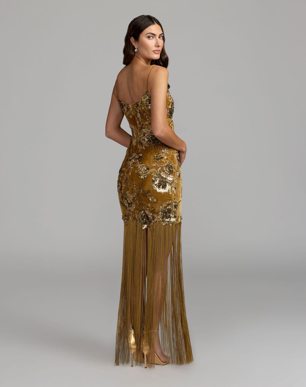 Mac Duggal 21486 Embellished Fringe Maxi Dress